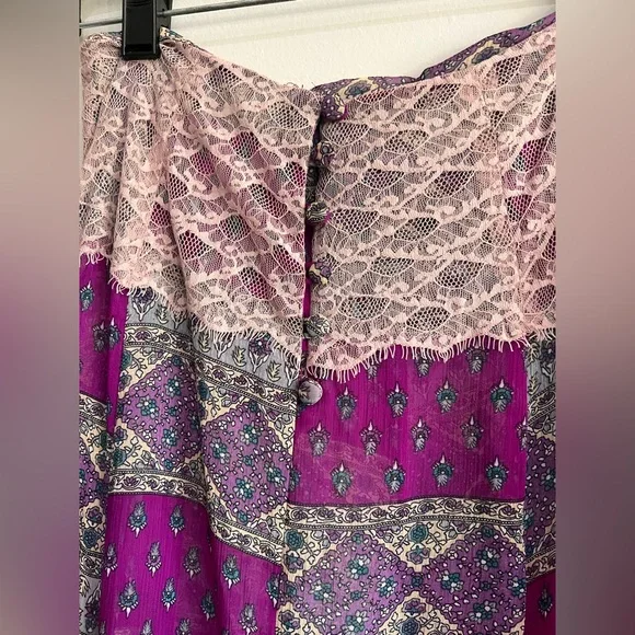 RARE Free People Purple Patchwork Gypsy Maxi Skirt Size 0 - Picture 5 of 6